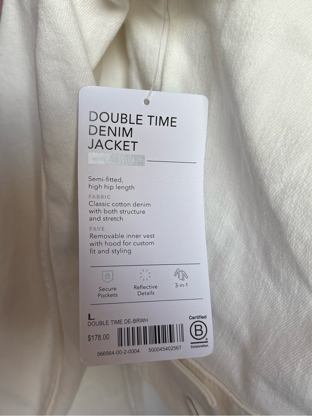 Athleta Double Time 3-in-1 Denim Jacket & Removable Hooded Vest Cream L NWT - Picture 6 of 6